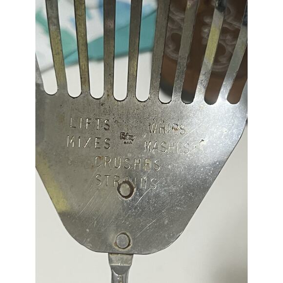 Vintage Foley Kitchamajig Slotted Spoon Lifts Whips Mixes Mashes Crushes Strains - Picture 2 of 5